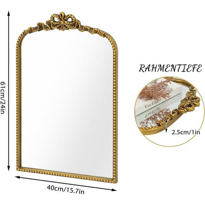 Goldener Barock Spiegel 40x61cm - Vintage Bogen-Wandspiegel mit Eisenrahmen