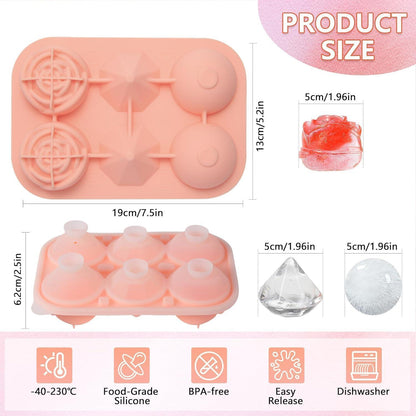 Silikon Eiswürfelform Groß Rosa - 6 Eiswürfel für Drinks