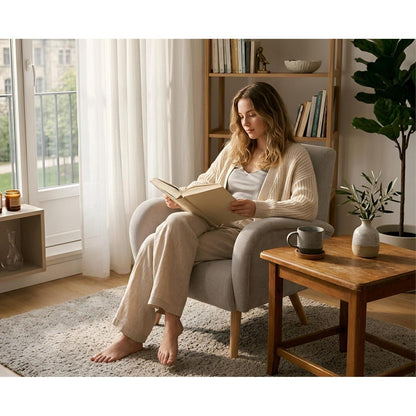 Chenille Loungesessel Grau – Bequemer Sessel mit Holzbeinen