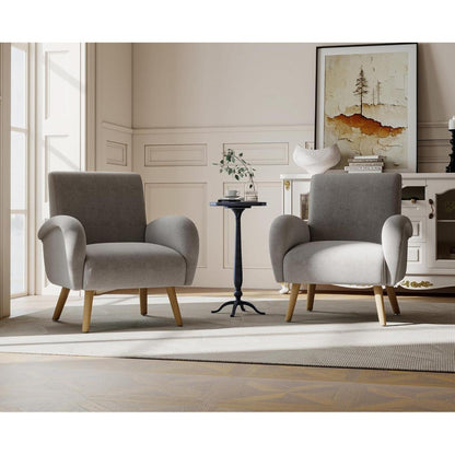 Chenille Loungesessel Grau – Bequemer Sessel mit Holzbeinen