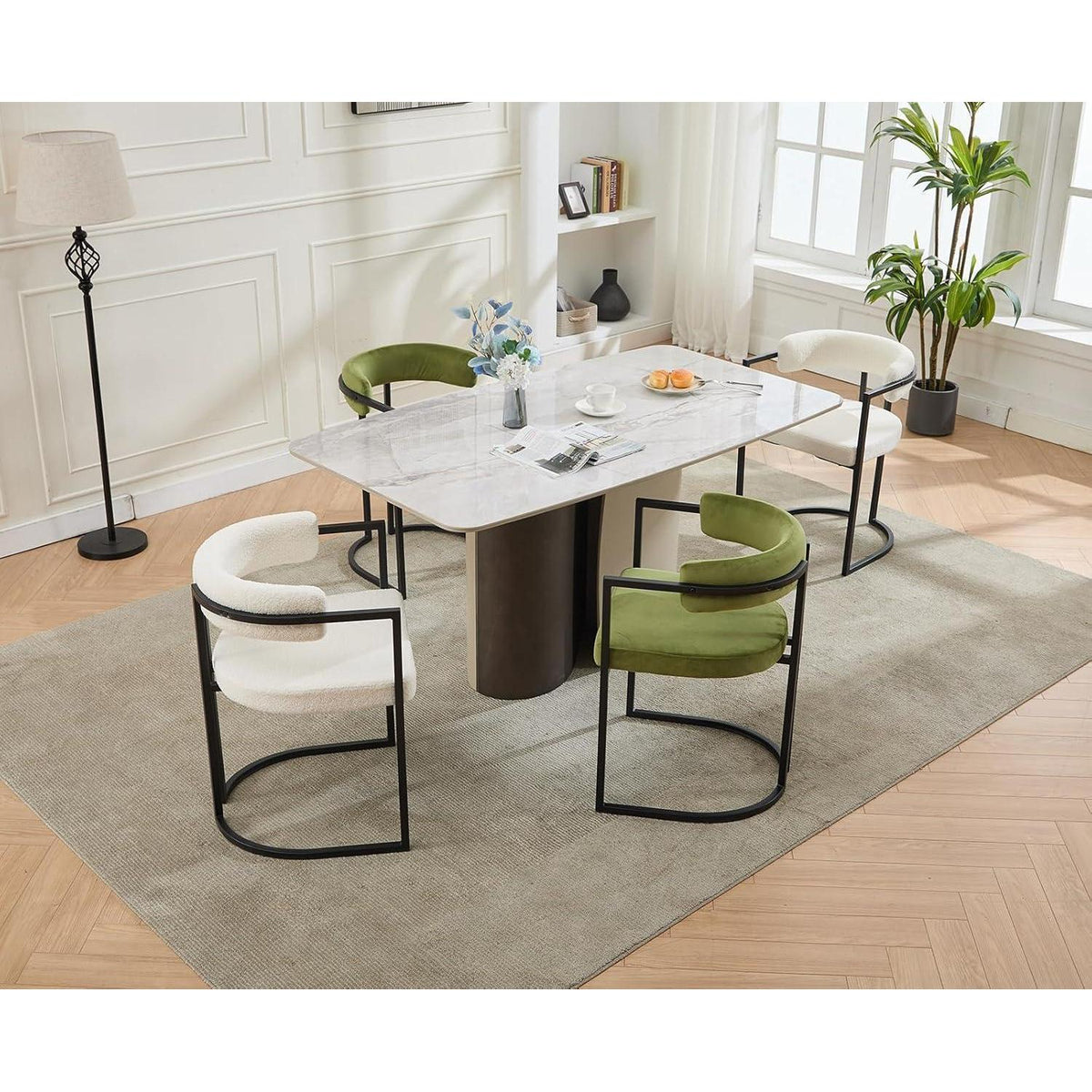 Esszimmerstühle 2er Set, Grün | Moderne Samtstühle mit Metallgestell
