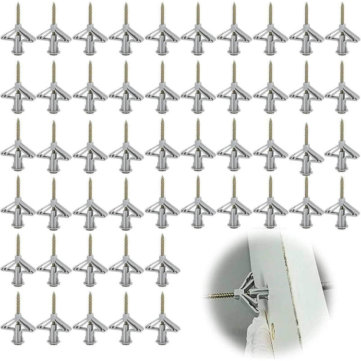 50x Hohlraumdübel Butterfly mit Schrauben für Gipskarton