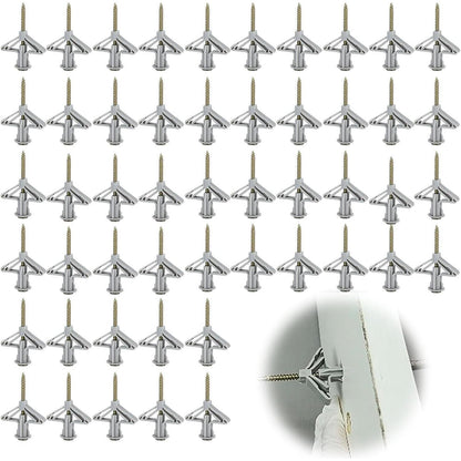 50x Hohlraumdübel Butterfly mit Schrauben für Gipskarton