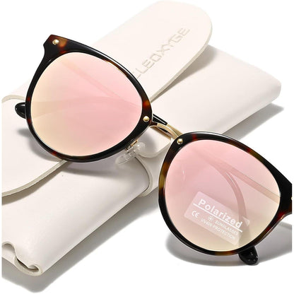 Cleoxyge Polarisierte Sonnenbrille Damen Herren Pink Lens Bernstein Rahmen