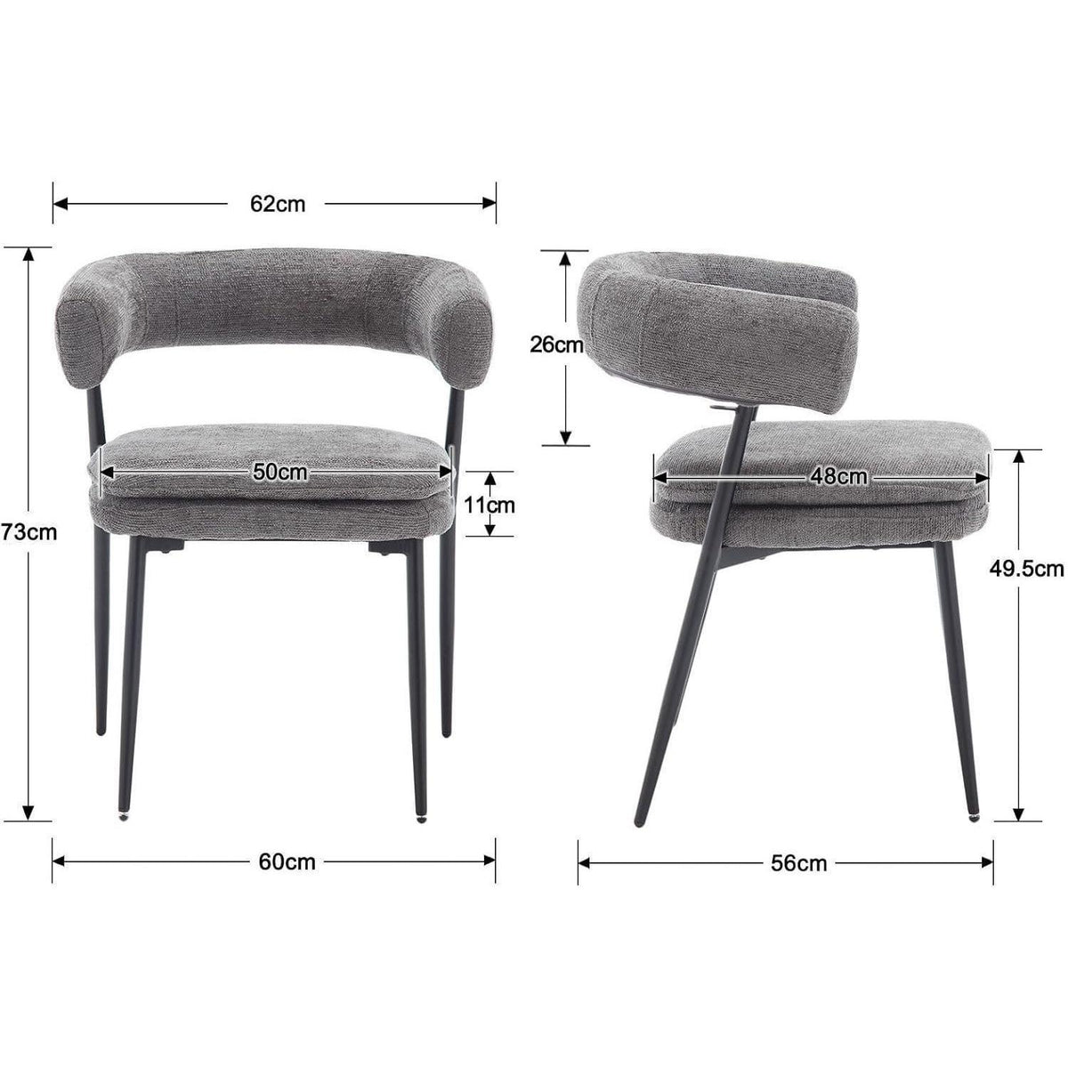 Esszimmerstühle 2er Set Grau mit Chenille & Metallgestell