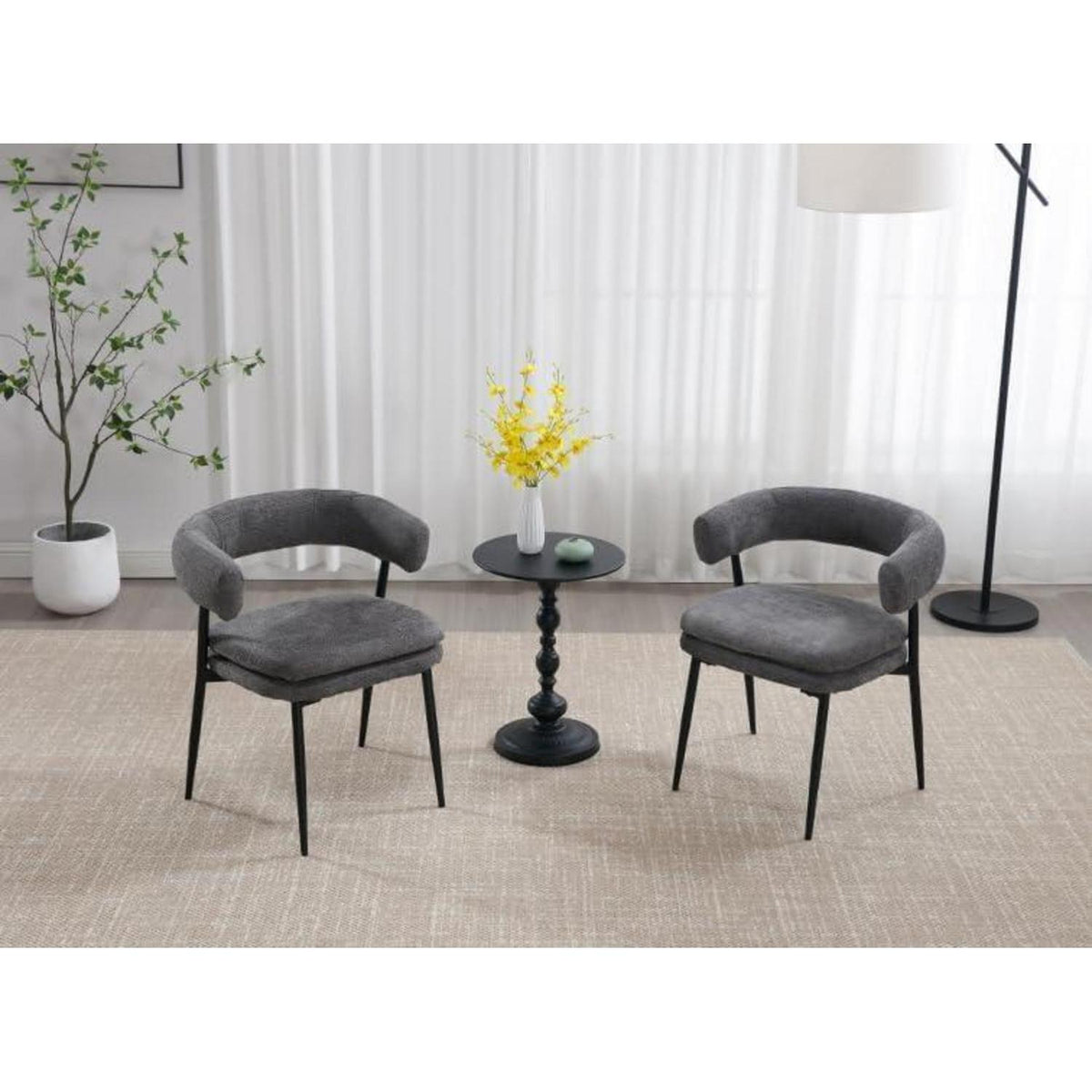 Esszimmerstühle 2er Set Grau mit Chenille & Metallgestell