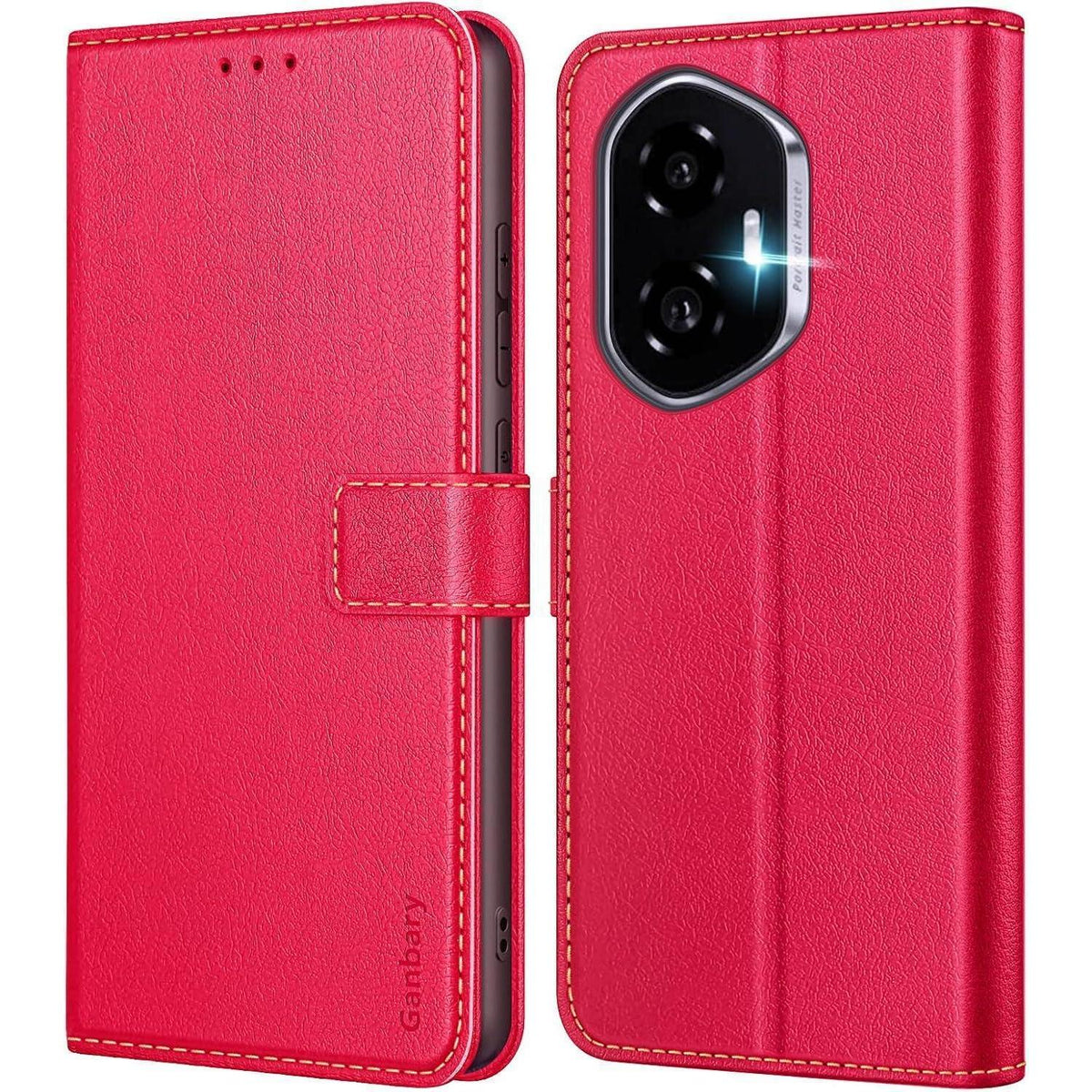 Klapphülle für Honor 400 5G mit Kartenfächern Rot in Lederoptik