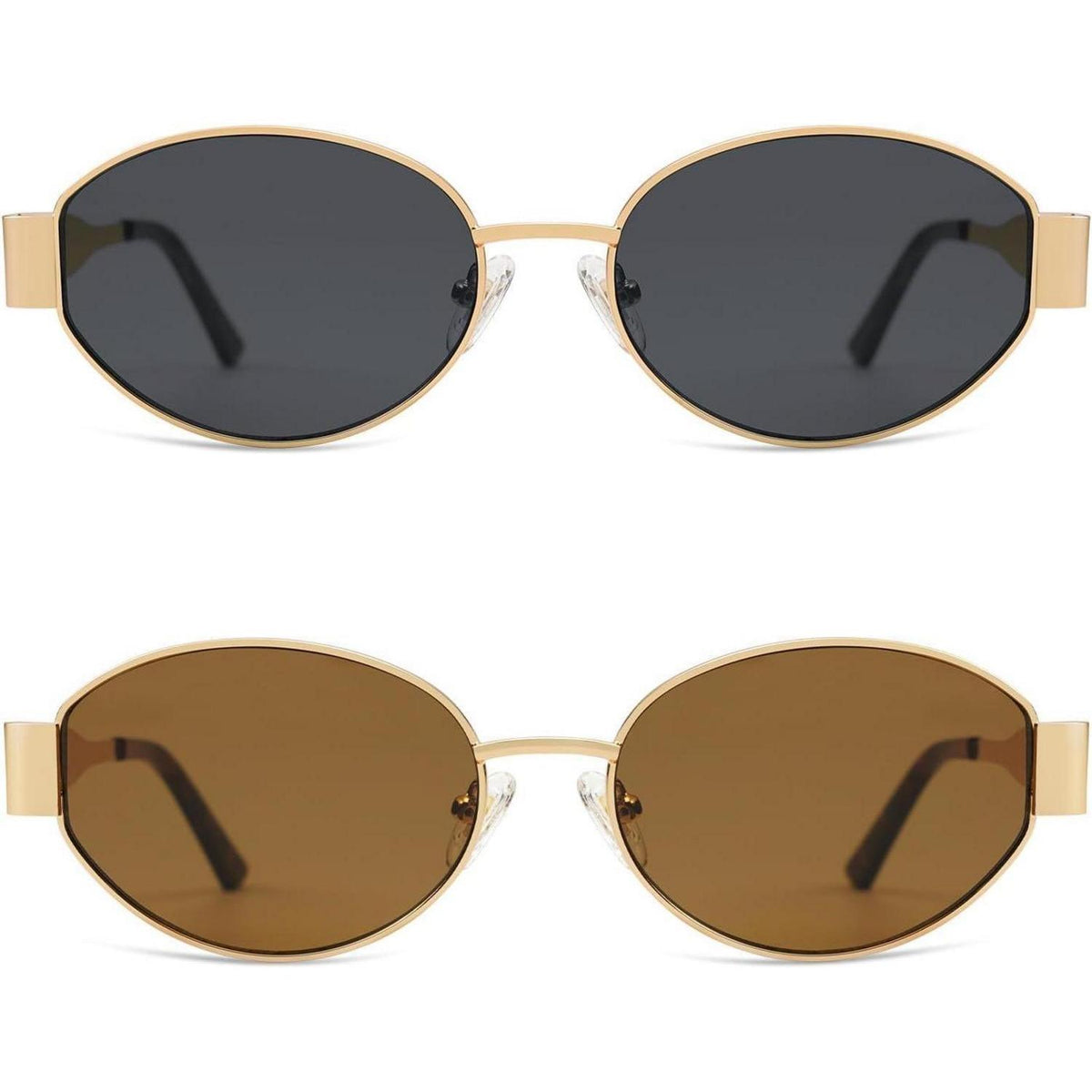 Retro Sonnenbrille Damen Herren Oval UV400 Schutz Gold Braun&gold Grau