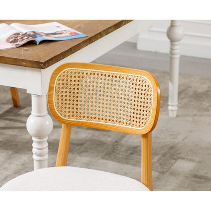 Esszimmerstühle 2er Set Kunstfell Rattan Beige