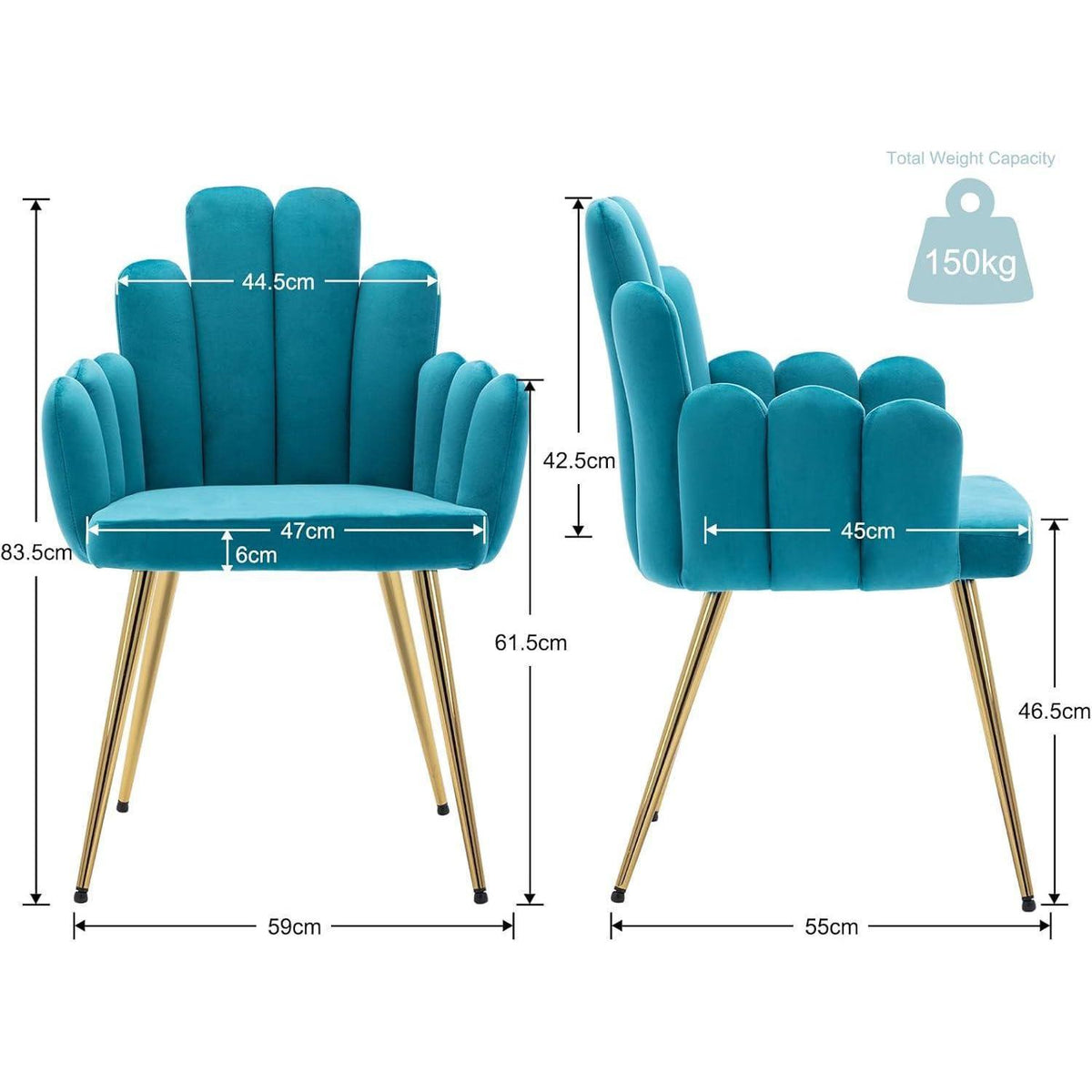 Ya-Home Samt Esszimmerstühle 2er Set – Blau