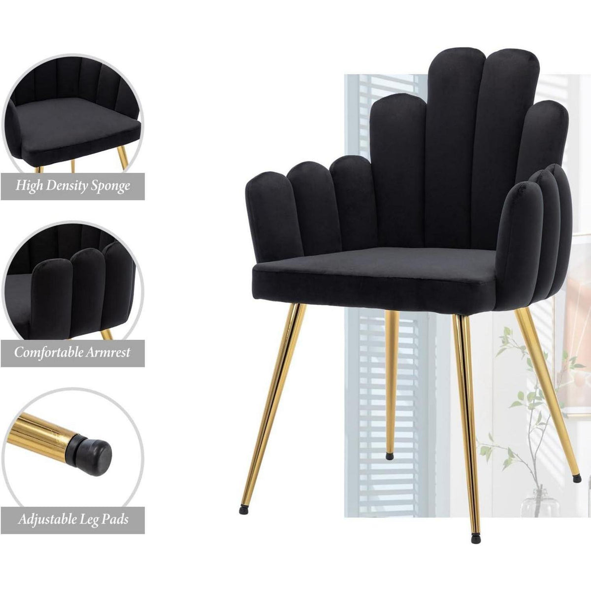 Samt Esszimmerstühle 2er Set mit Metallbeinen Schwarz