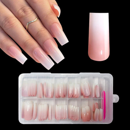 Französische Falsche Nägel Set - Rosa Weiß Gradient Kurz Square
