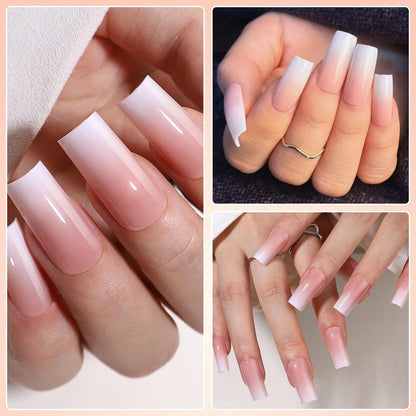 Französische Falsche Nägel Set - Rosa Weiß Gradient Kurz Square