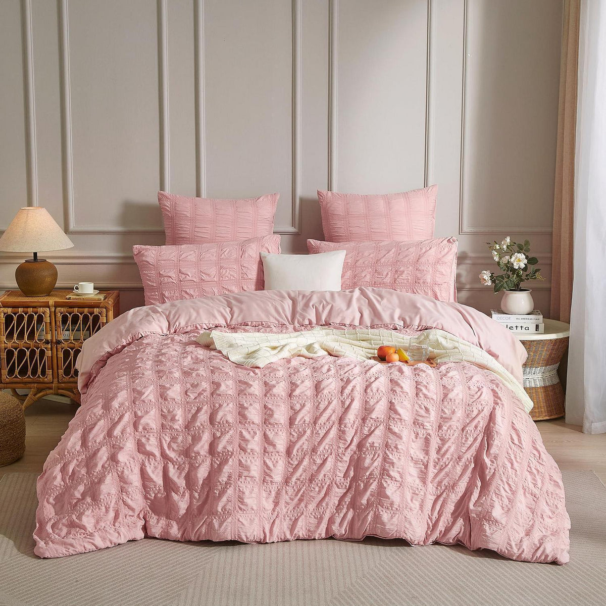 Seersucker Bettwäsche Set Rosa 135x200cm - Kühlend & Flauschig