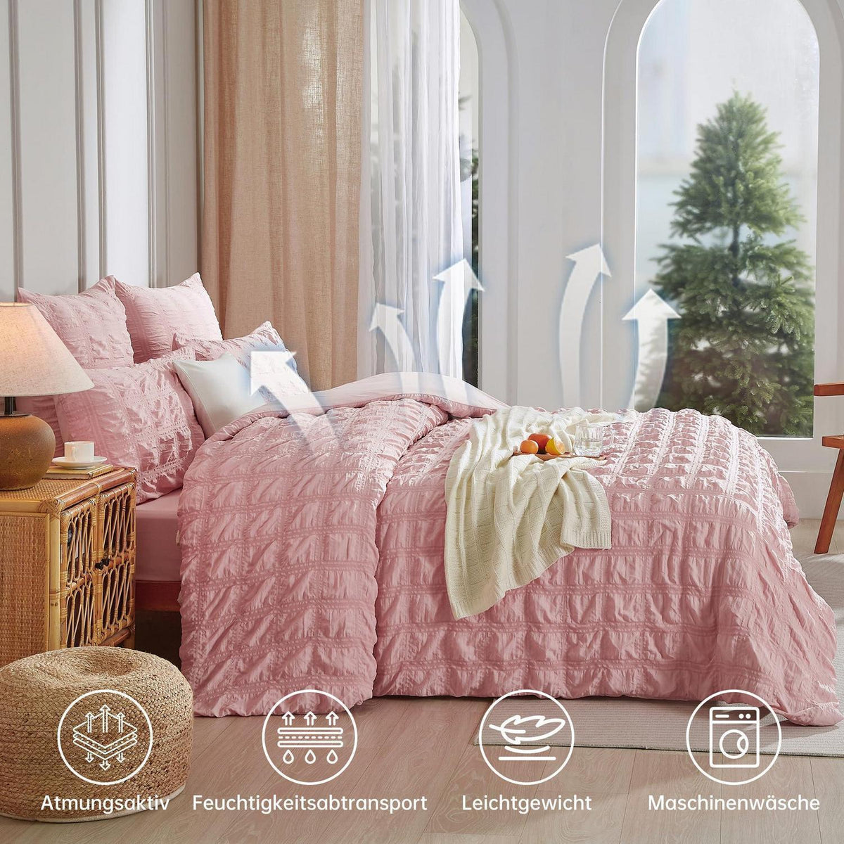 Seersucker Bettwäsche Set Rosa 135x200cm - Kühlend & Flauschig