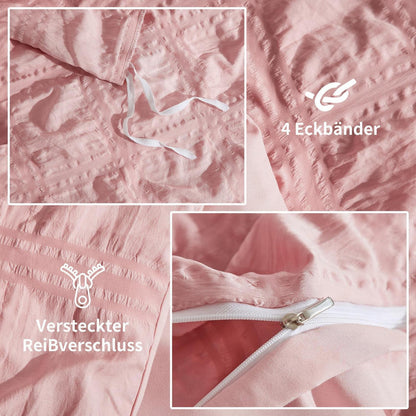 Seersucker Bettwäsche Set Rosa 135x200cm - Kühlend & Flauschig