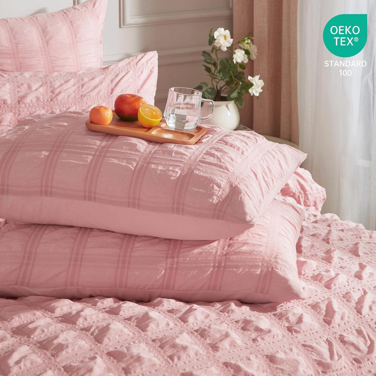Seersucker Bettwäsche Set Rosa 135x200cm - Kühlend & Flauschig