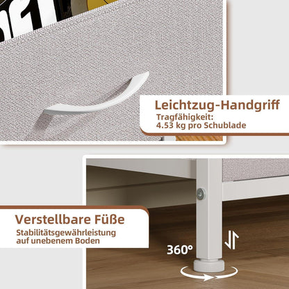 Kommode mit 6 Stoffschubladen – Aschgrau, 115cm hoch