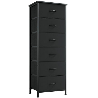 Kommode mit 6 Stoffschubladen – Schwarz, 30x42x115 cm