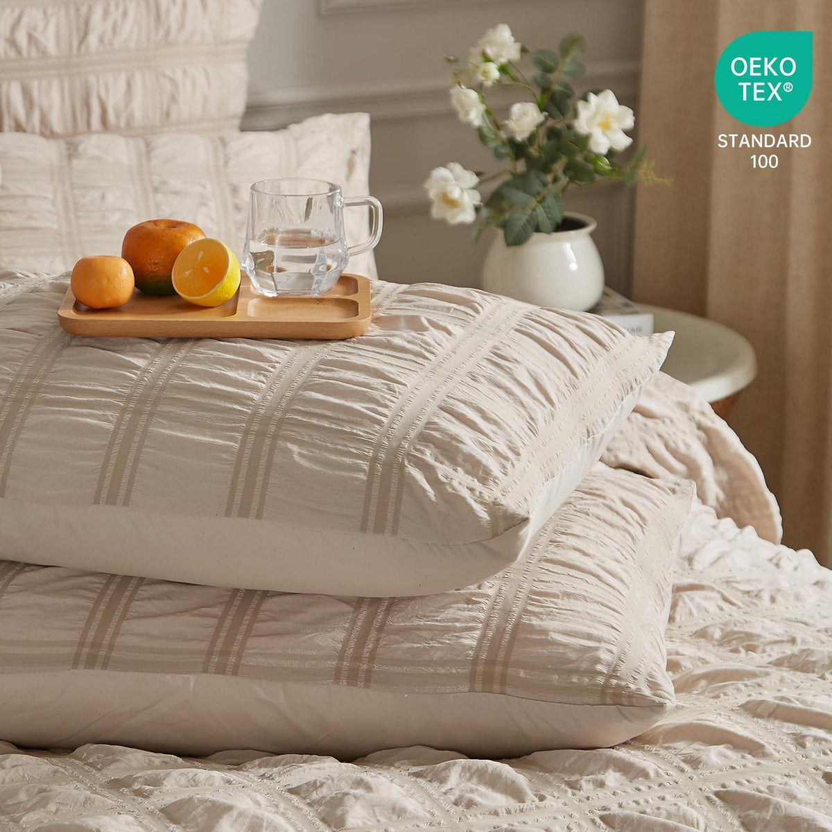 Seersucker Bettwäsche Set 135x200 cm – Kühlend & Flauschig Beige
