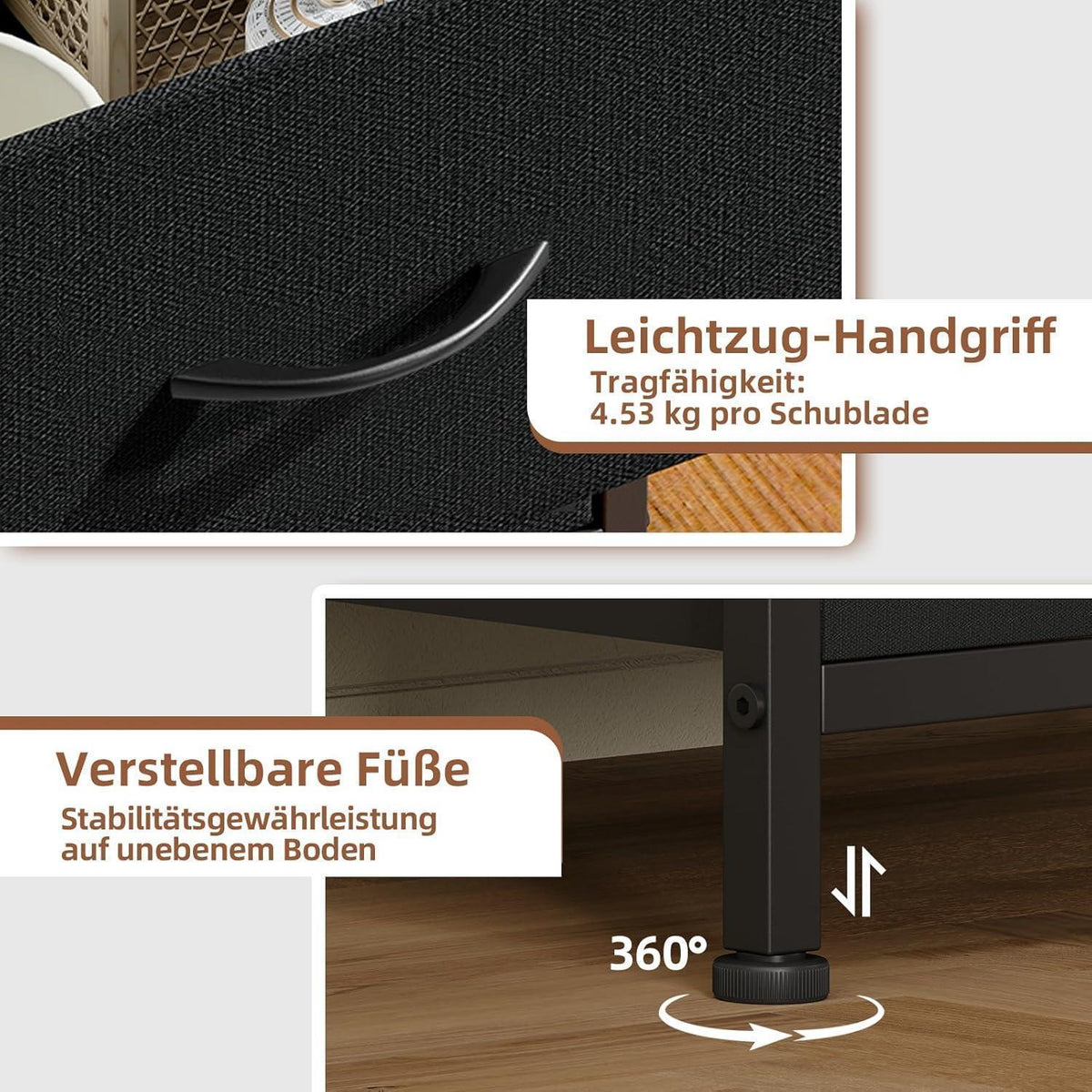 Somdot Kommode mit 4 Stoffschubladen, Schwarz