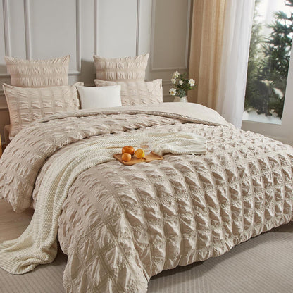 Seersucker Bettwäsche Set 220x240 cm Beige – Kühlend & Atmungsaktiv