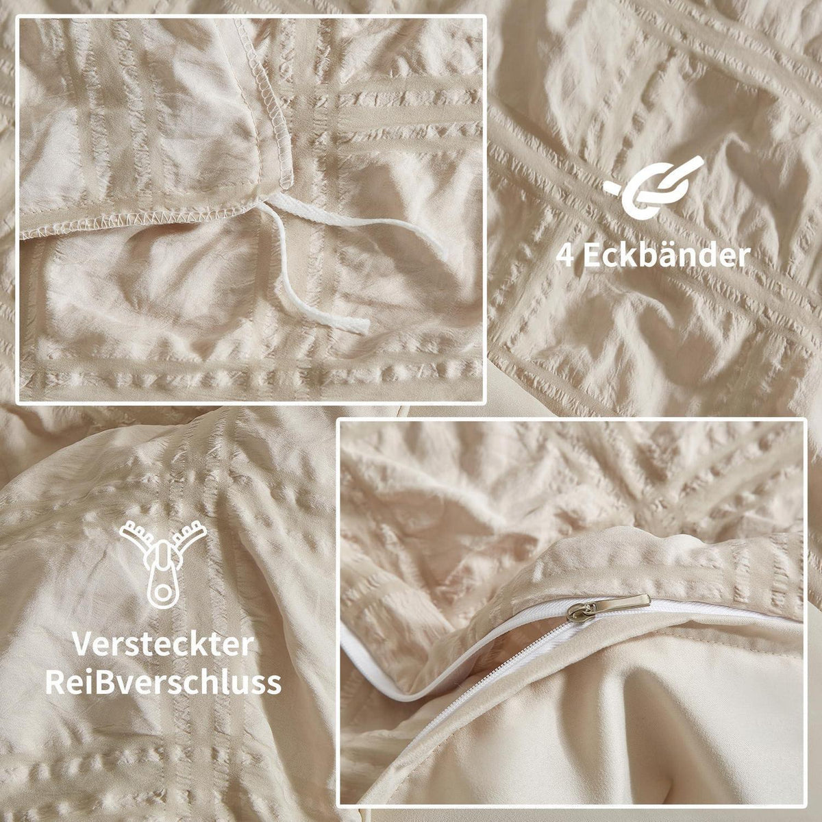 Seersucker Bettwäsche Set 220x240 cm Beige – Kühlend & Atmungsaktiv
