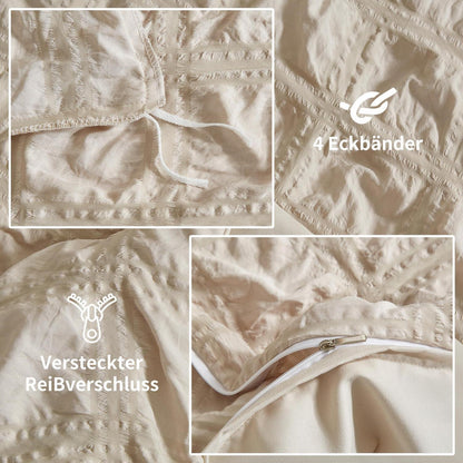 Seersucker Bettwäsche Set 220x240 cm Beige – Kühlend & Atmungsaktiv