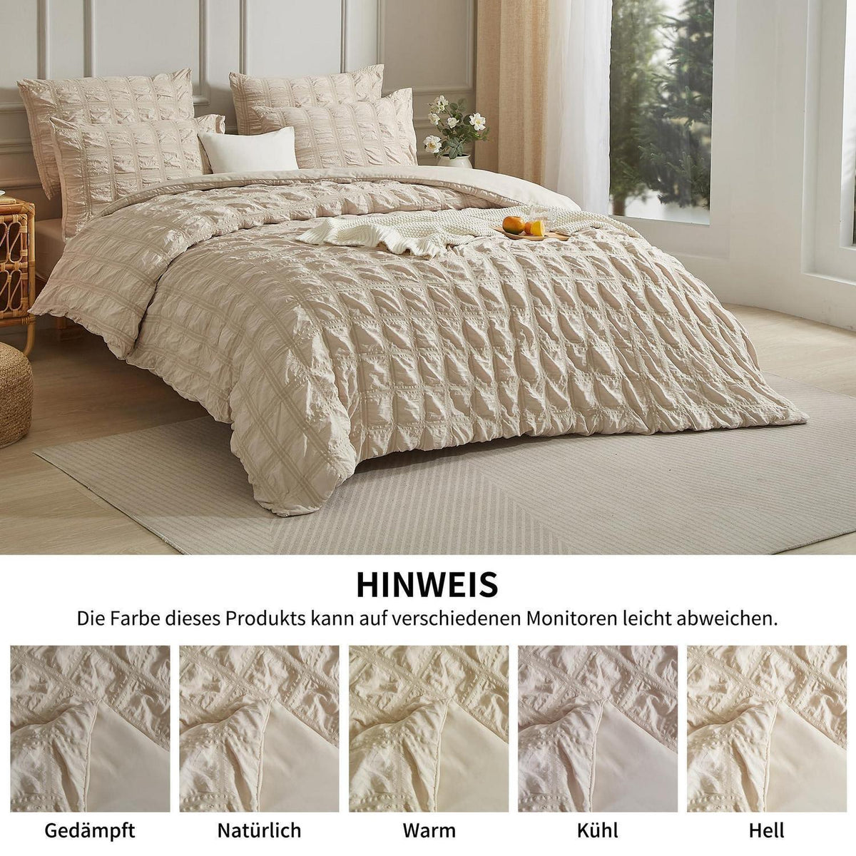 Seersucker Bettwäsche Set 220x240 cm Beige – Kühlend & Atmungsaktiv