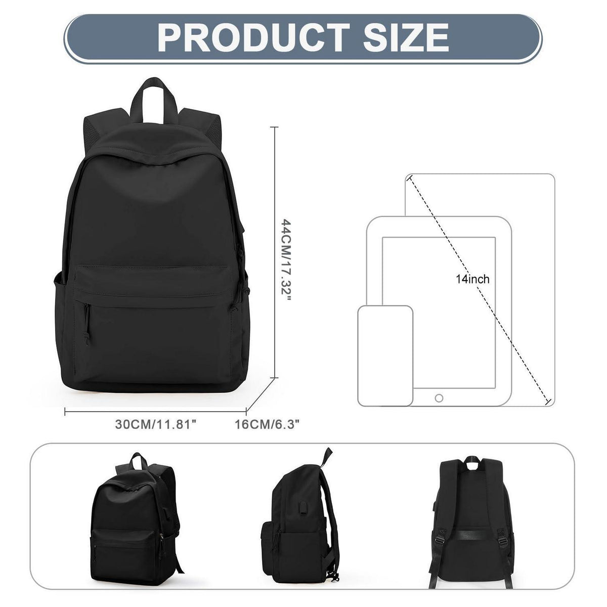 Schulrucksack Wasserdicht für Mädchen & Jungen – Schwarz