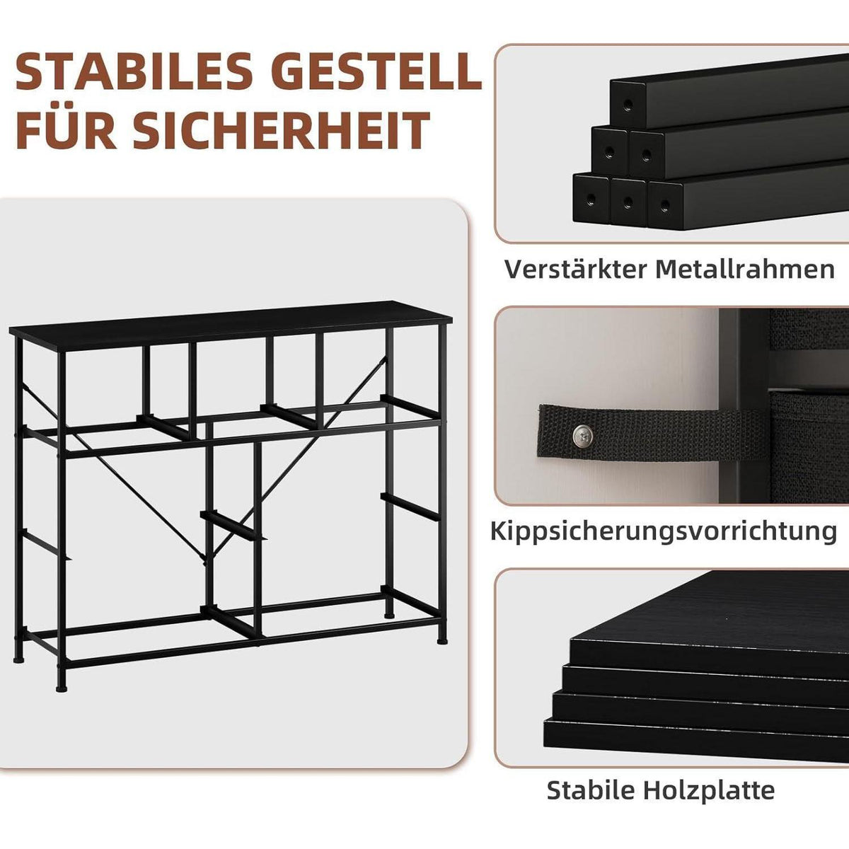 Kommode mit 7 Stoffschubladen – Schwarz, 100x30x77 cm