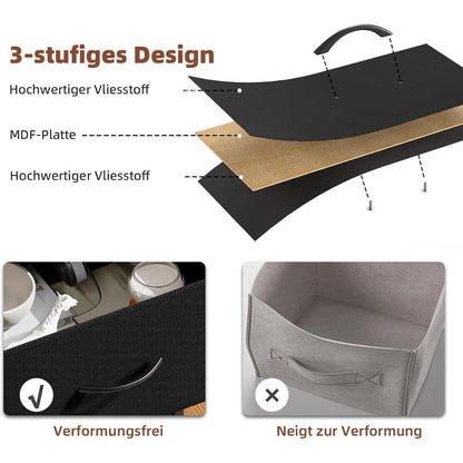 Kommode mit 7 Stoffschubladen – Schwarz, 100x30x77 cm