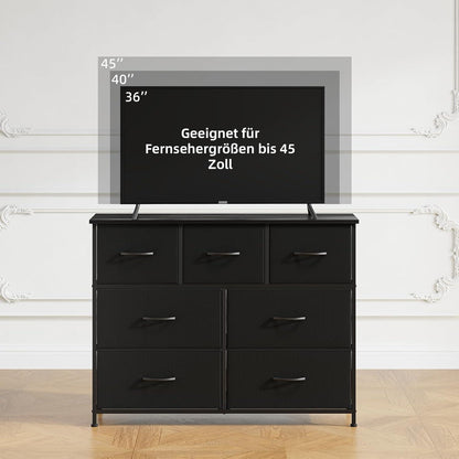 Kommode mit 7 Stoffschubladen – Schwarz, 100x30x77 cm