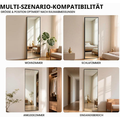 Stehender Ganzkörperspiegel Schwarz 152x42cm mit Sicherheitsglas