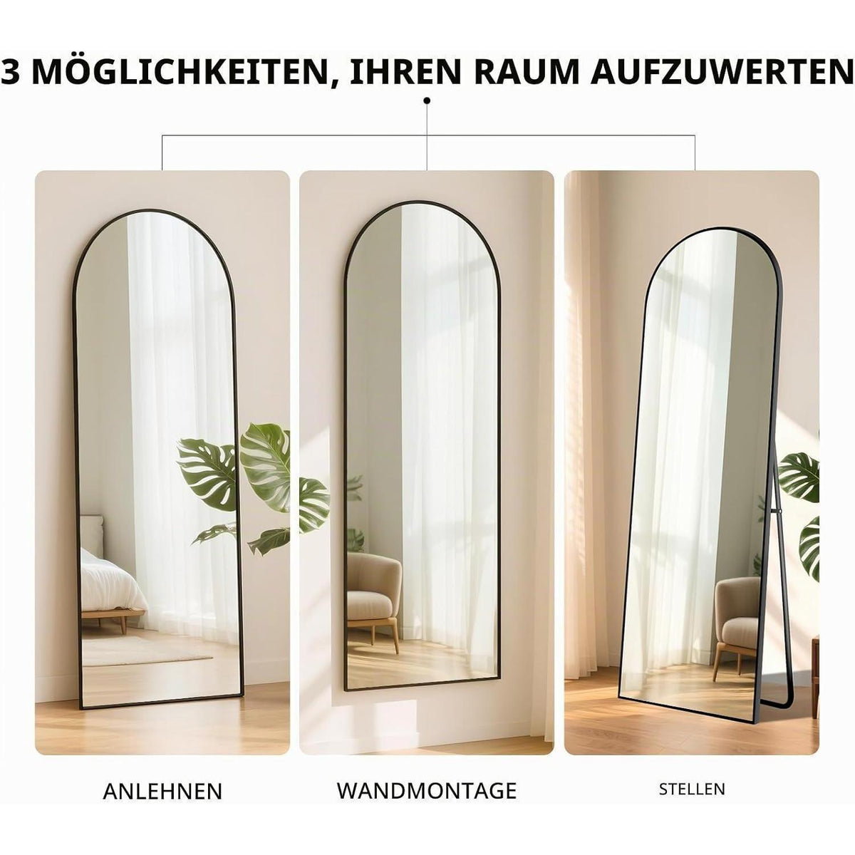 Ganzkörperspiegel Schwarz 163x53cm – Moderner Stand- & Wandspiegel