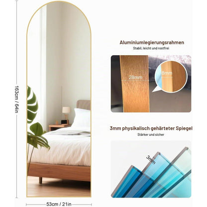 Ganzkörperspiegel Gold 163x53cm – Stand- & Wandspiegel mit Bruchschutzglas
