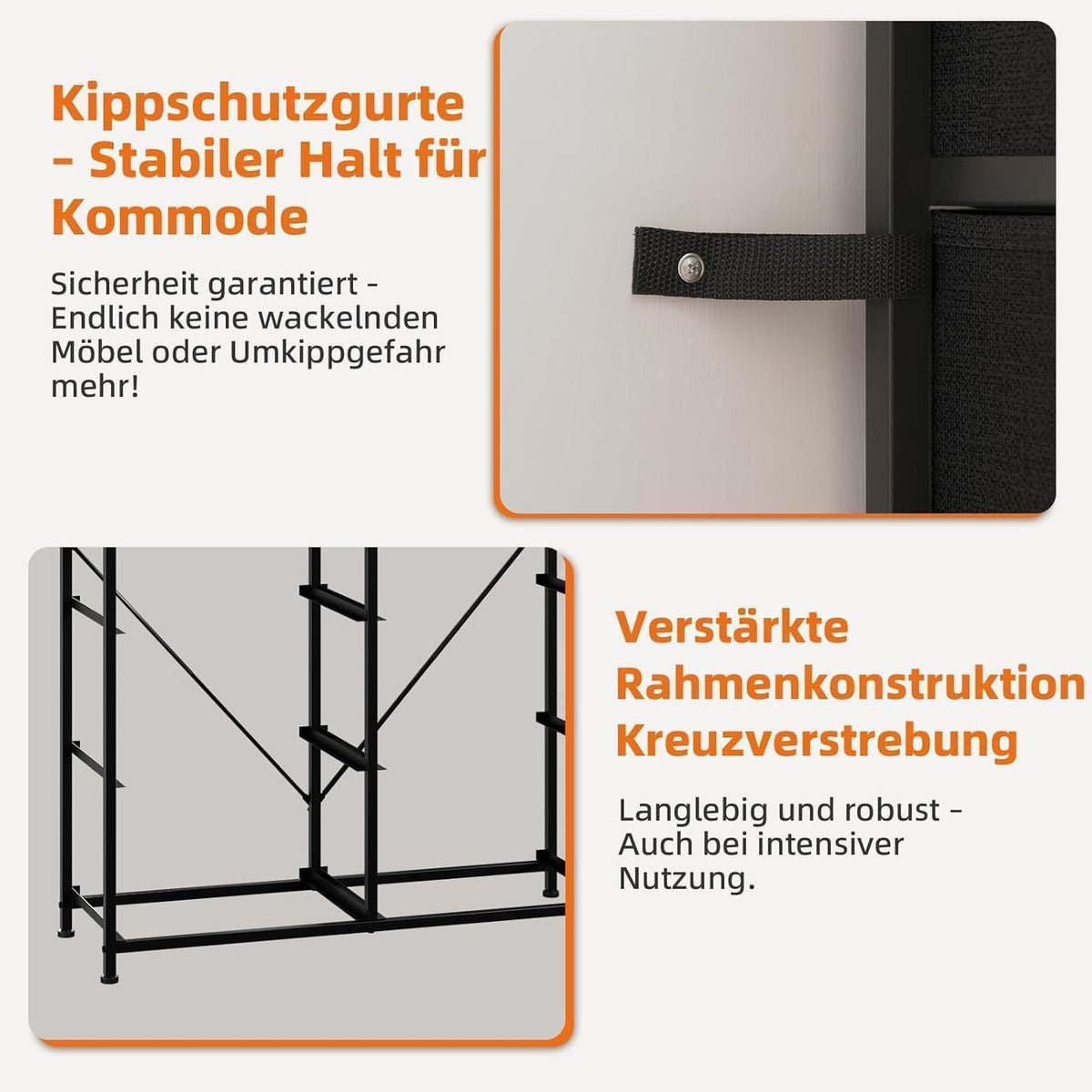 Kommode mit 8 Stoffschubladen – Schwarz, 30x80x93 cm