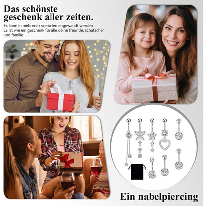 8er-Set Bauchnabelpiercing Edelstahl Zirkonia mit Anhängern 14G