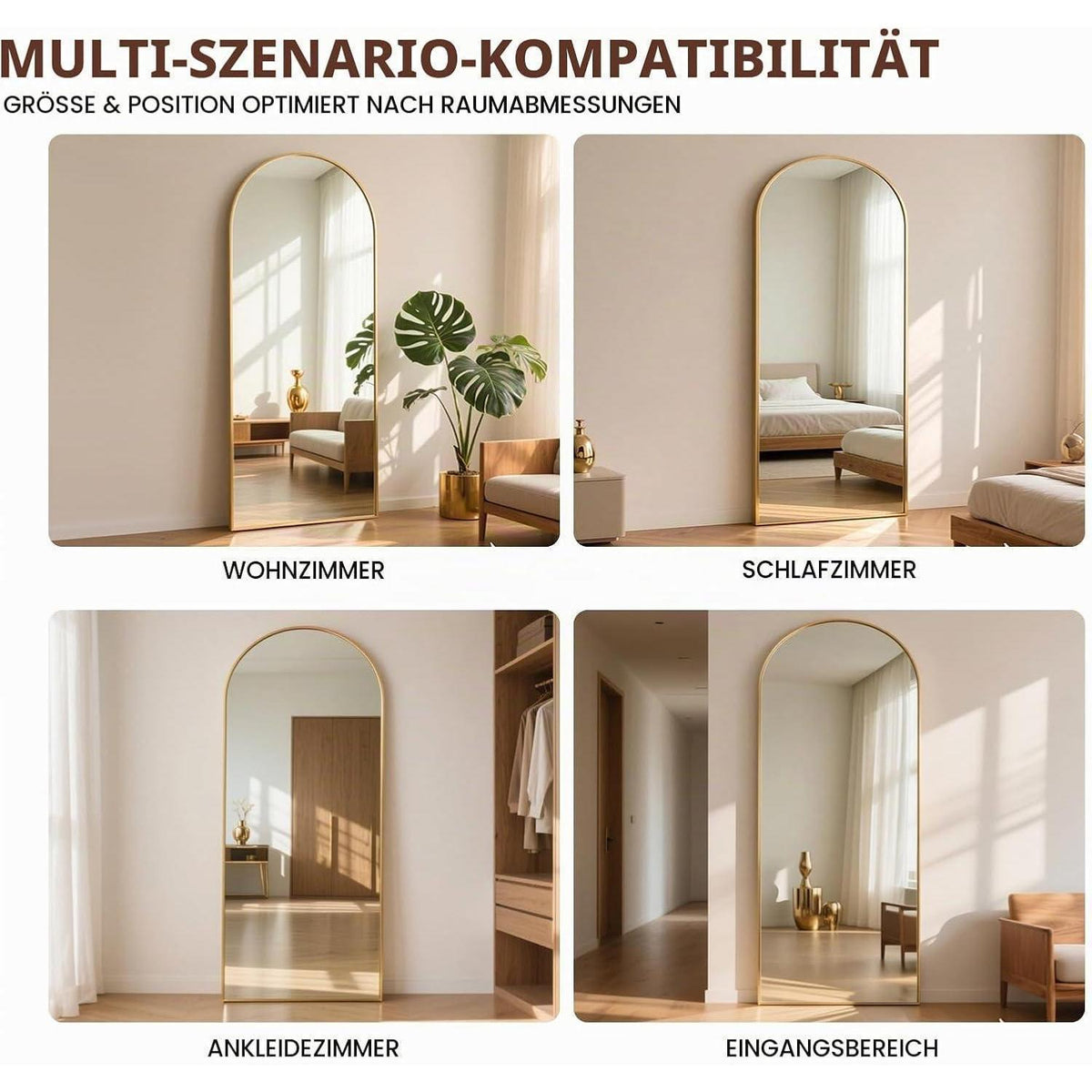 Ganzkörperspiegel Bogenförmig Gold 180x76cm – Stand- & Wandspiegel