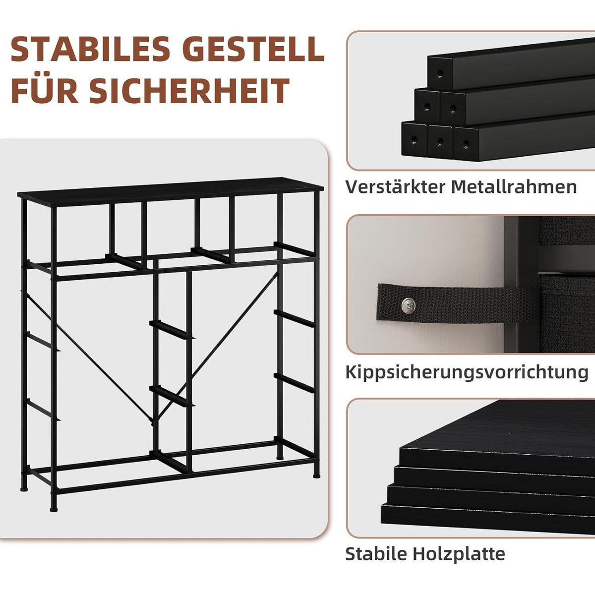Kommode mit 9 Stoffschubladen – Schwarz, 100x30x99 cm