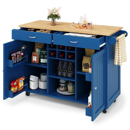 Kücheninsel blau mit Stauraum & Rollen – 102x45x92cm