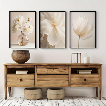 3er Set Boho Bilder Wanddeko Beige Blumen Poster Wohnzimmer