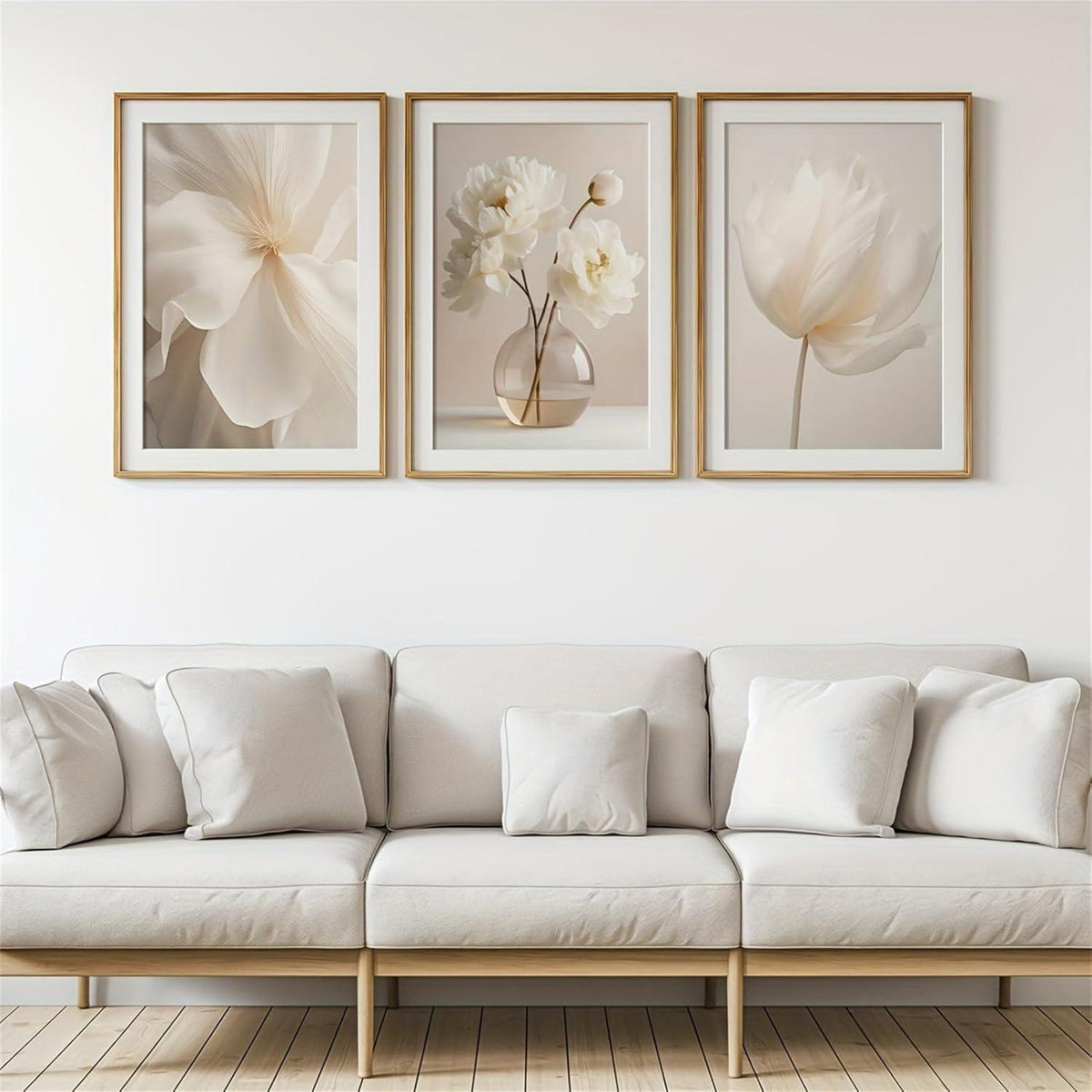 3er Set Boho Bilder Wanddeko Beige Blumen Poster Wohnzimmer