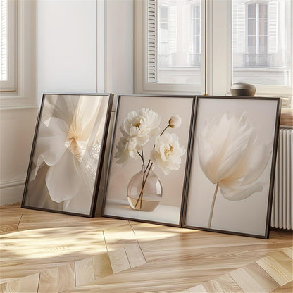 3er Set Boho Bilder Wanddeko Beige Blumen Poster Wohnzimmer
