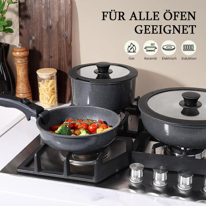 11-teiliges Topfset mit abnehmbarem Griff – Induktion & Antihaftbeschichtung