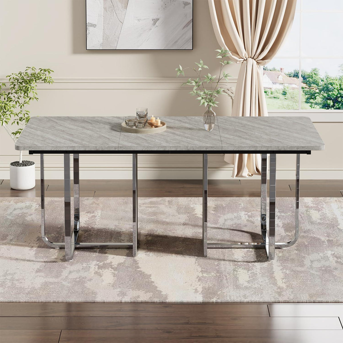 Moderner Esstisch Grau & Silber | 180x80cm | Esstisch für 6 Personen