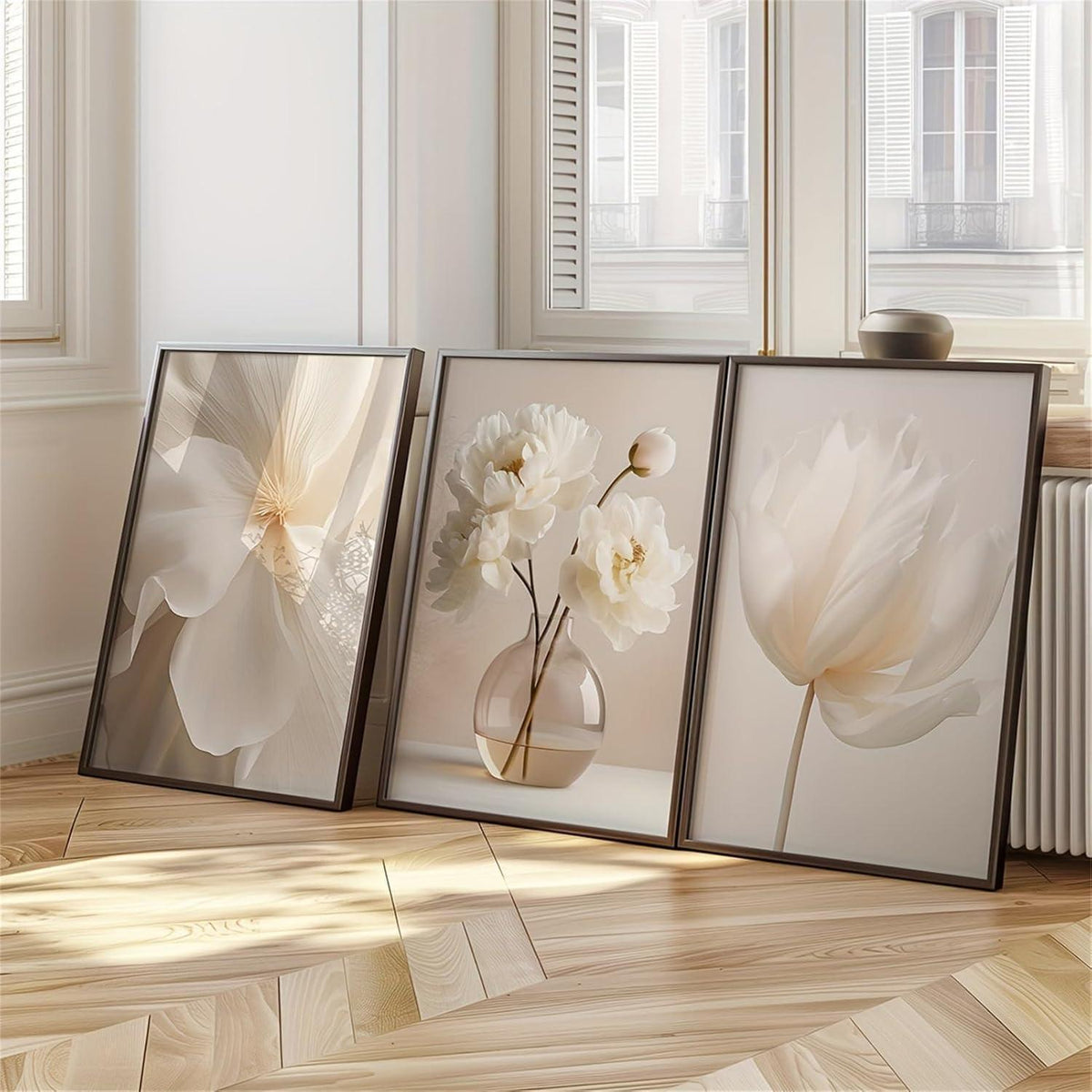 3er Set Boho Bilder Wanddeko Beige Blumen Poster 40x50cm