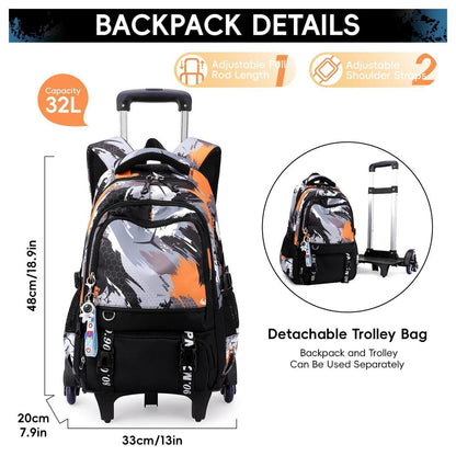 Schulrucksack Trolley Jungen Orange Tarnfarbe mit Rollen