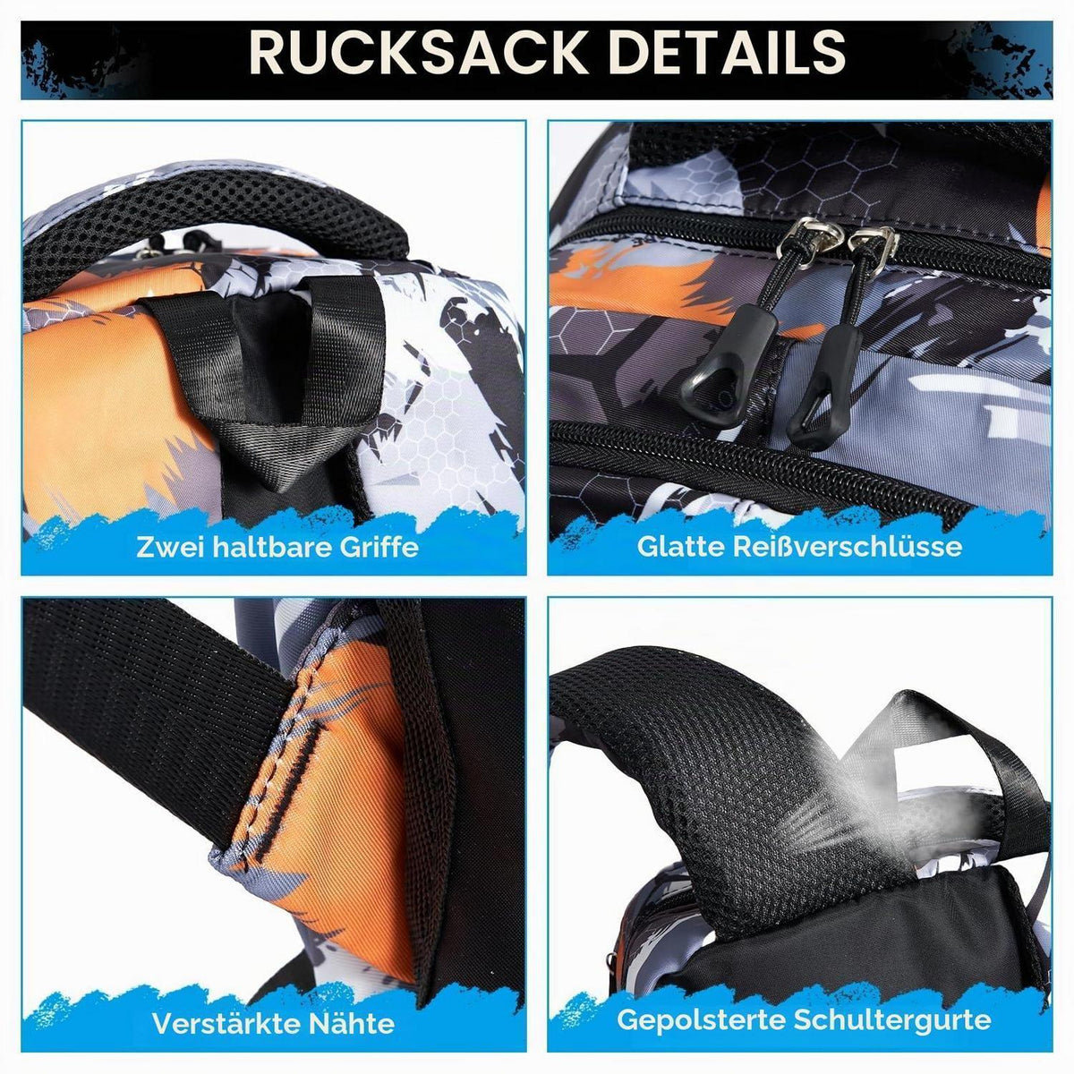Schulrucksack Trolley Jungen Orange Tarnfarbe mit Rollen