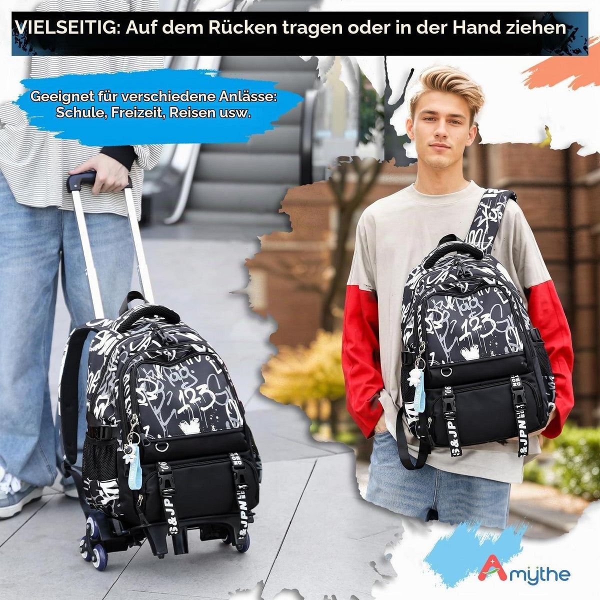 Schulrucksack Trolley Jungen 16 Zoll Schwarz Weiß